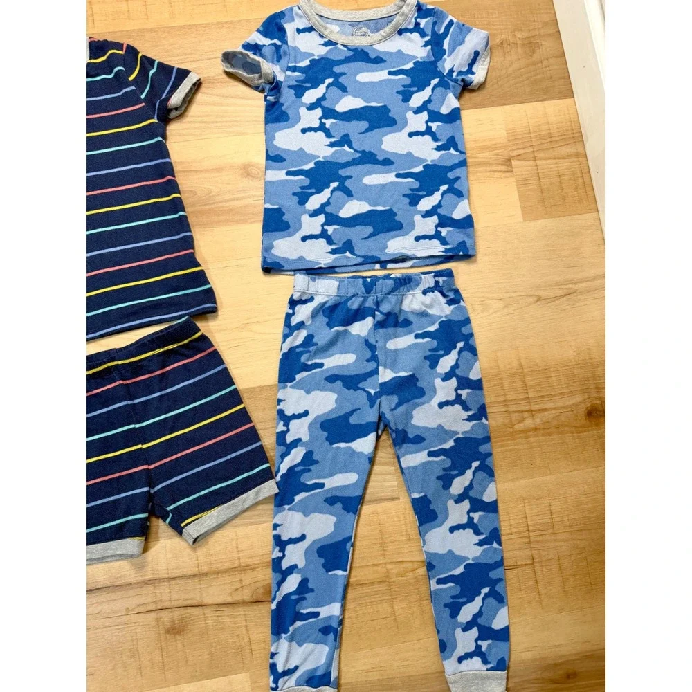 Wonder Nation Boys Pajama Set 2-Pack Blue Camo Stripe Henley 5T Sleepwear Bundle